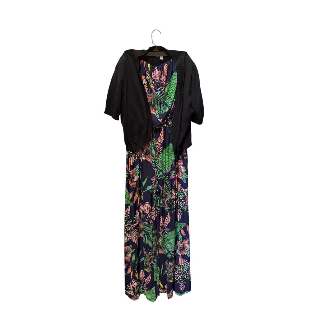 Beach Break Strapless Tropical Print Wide Leg Jumpsuit & Bolero Sweater Size XL